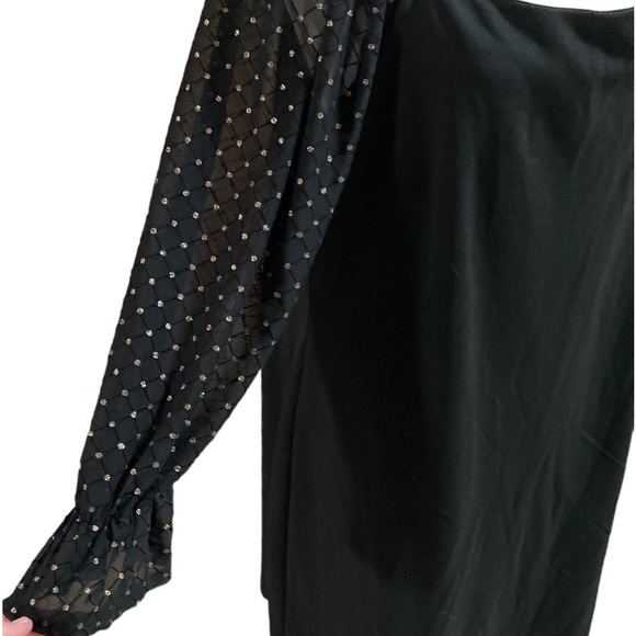 Lily Rose women’s junior plus size long black bodycon dress w/sheer poet sleeves - Picture 5 of 12